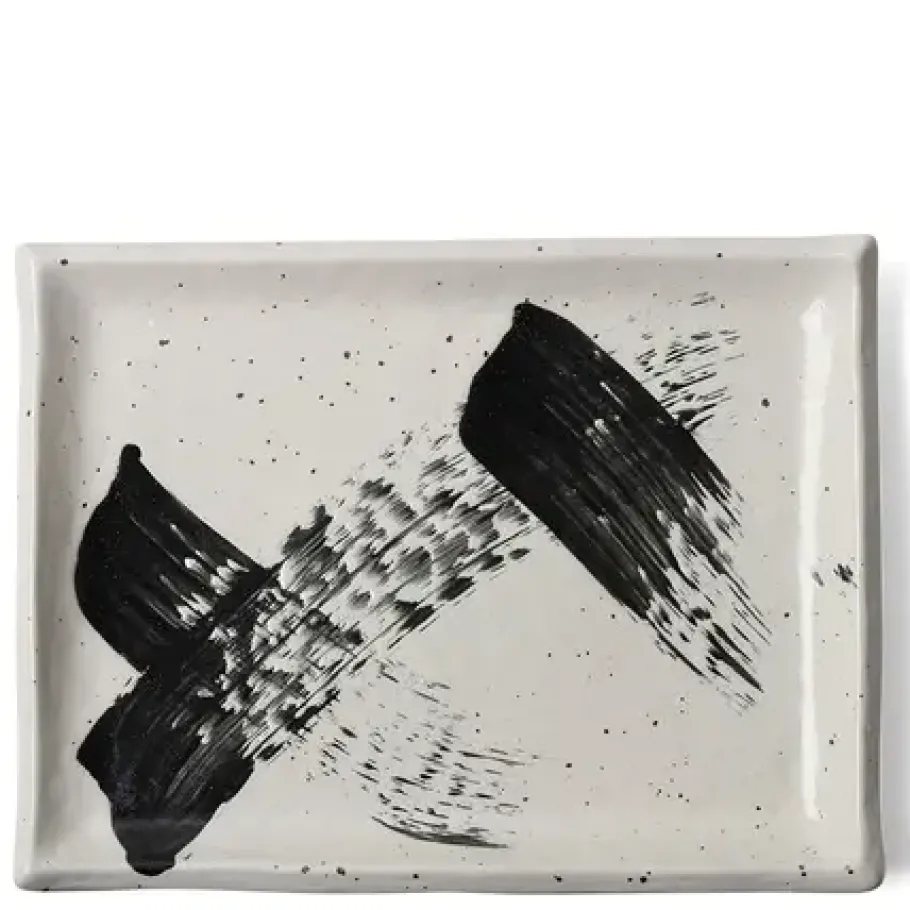 Best MIYA Company Black White Brush Rectangle Platter