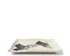 Best MIYA Company Black White Brush Rectangle Platter