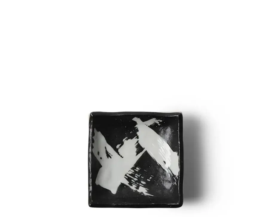 New MIYA Company Black & White Brush Sauce Dish