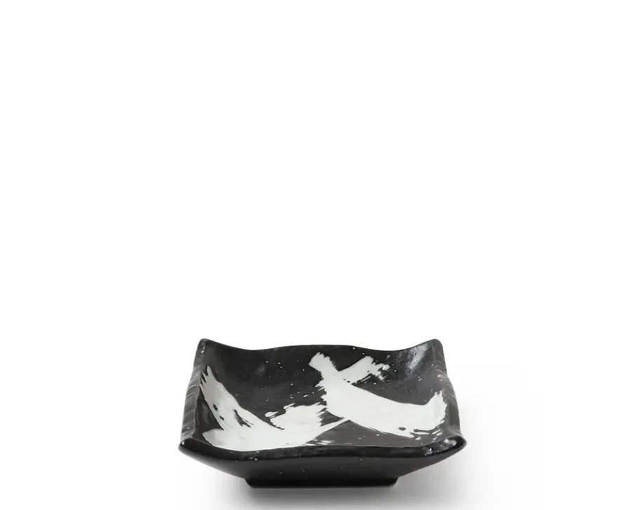 New MIYA Company Black & White Brush Sauce Dish