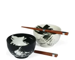 Outlet MIYA Company Black & White Brush Stroke 5" Bowl For Two Set