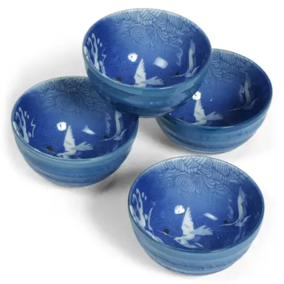 Outlet MIYA Company Blue Cranes 5.25" Bowl Set