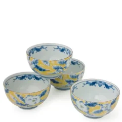 Clearance MIYA Company Blue Flower 5" Yellow Bowl Set