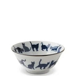 Hot MIYA Company Blue & White Cat Parade 5.75" Bowl