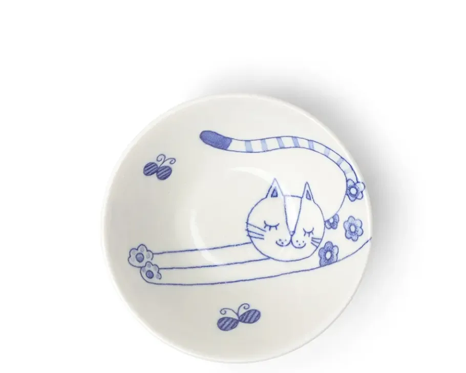 MIYA Company Blue & White Cat 4.5" Rice Bowl