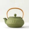 New MIYA Company Cast Iron Teapot Olive Green Wave Gold Handle