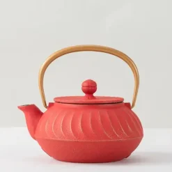 Clearance MIYA Company Cast Iron Teapot Red Wave Gold Handle