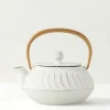 Sale MIYA Company Cast Iron Teapot White Wave Gold Handle