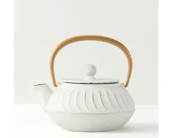 Sale MIYA Company Cast Iron Teapot White Wave Gold Handle