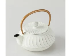 Sale MIYA Company Cast Iron Teapot White Wave Gold Handle