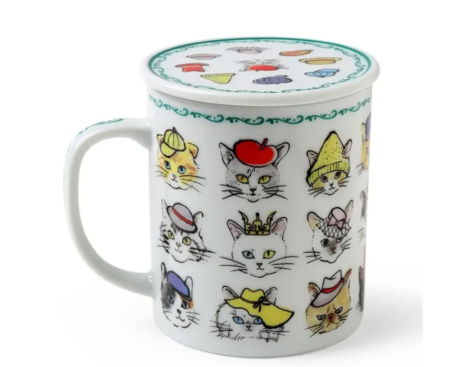 Hot MIYA Company Cats In Hats Mug With Lid