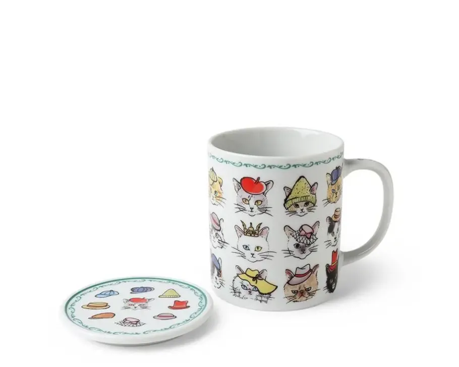Hot MIYA Company Cats In Hats Mug With Lid