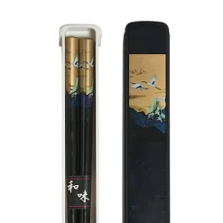 MIYA Company Cranes Chopsticks With Case - Black