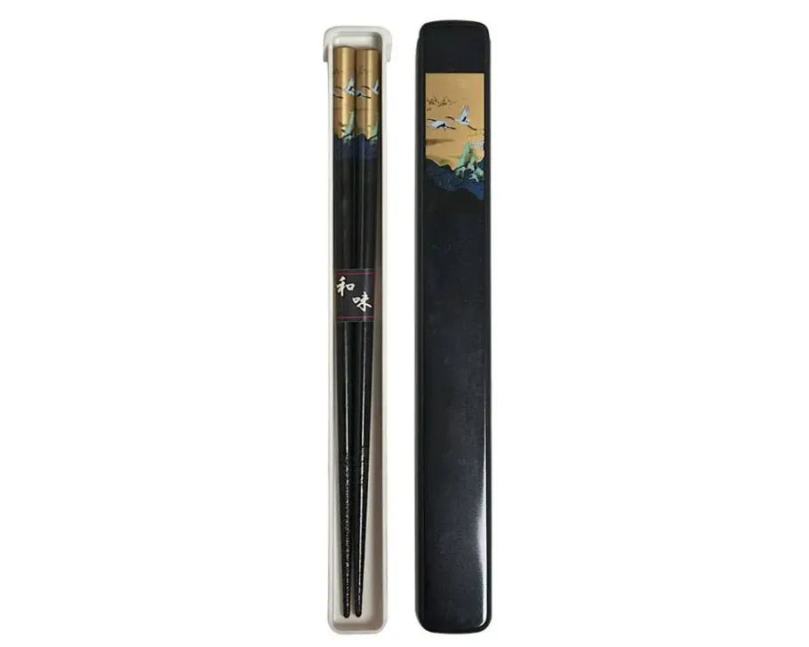 MIYA Company Cranes Chopsticks With Case - Black