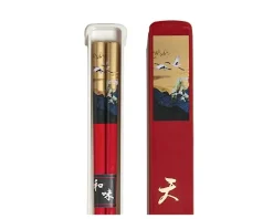 Clearance MIYA Company Cranes Chopsticks With Case - Red