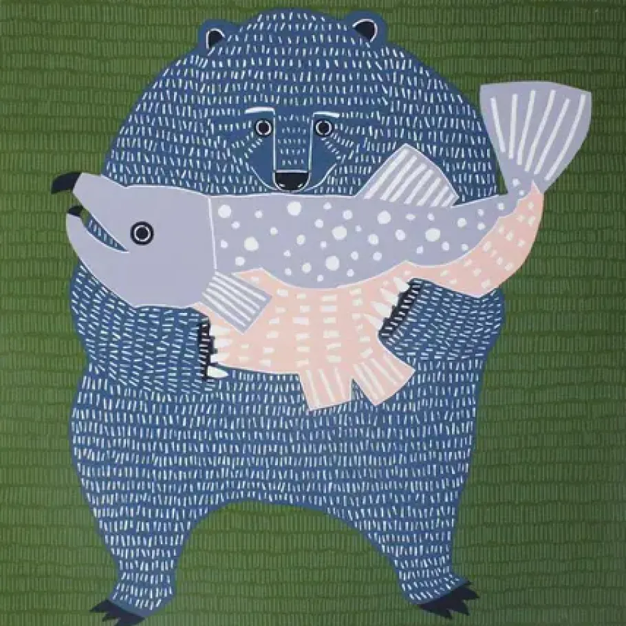 New MIYA Company Furoshiki Bear Fish 41" Sq.