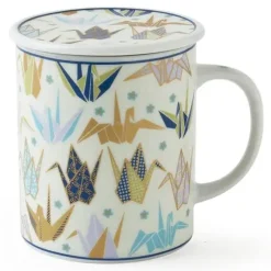 Best MIYA Company Origami Cranes 8 Oz. Lidded Mug - Blue