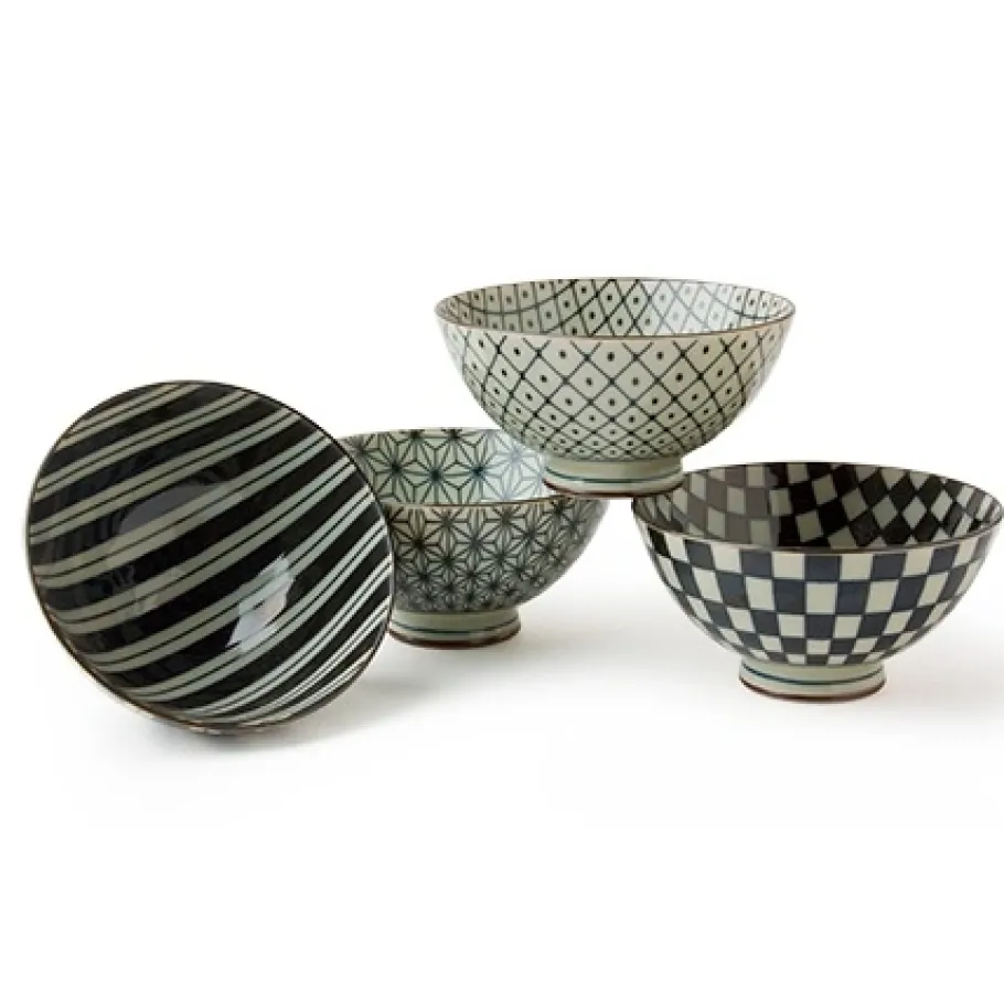 Online MIYA Company Retro Black & White 4.5" Rice Bowl Set