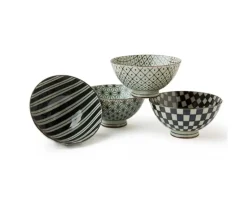 Online MIYA Company Retro Black & White 4.5" Rice Bowl Set
