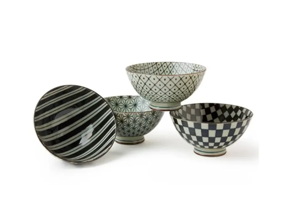 Online MIYA Company Retro Black & White 4.5" Rice Bowl Set