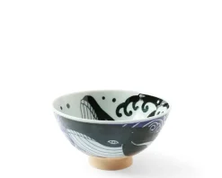 New MIYA Company Rice Bowl Blue Whale Waves 5"