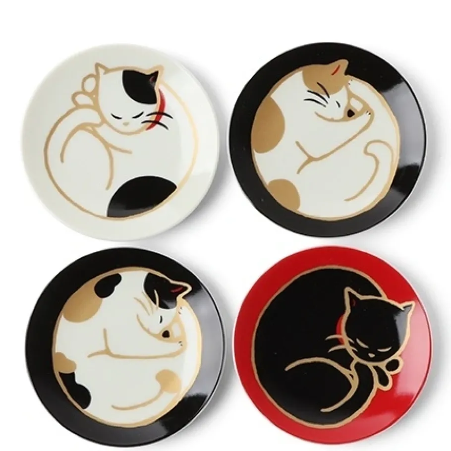 MIYA Company Sleepy Cat 3.5" Mini Plate Set/4