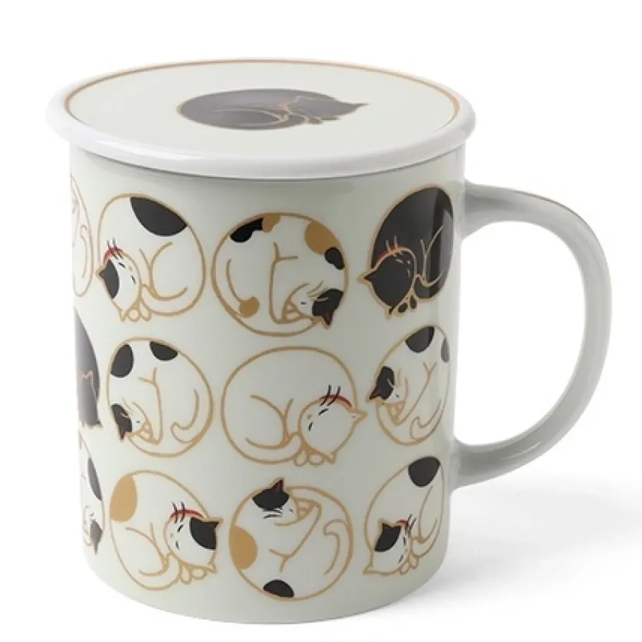 Sale MIYA Company Sleepy Cat 8 Oz. Lidded Mug - White