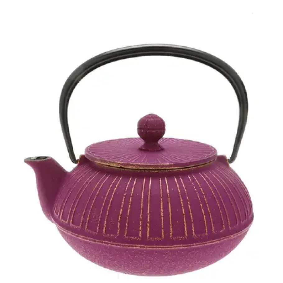Clearance MIYA Company Teapot Cast Iron Gold Purple Chrysanthemum