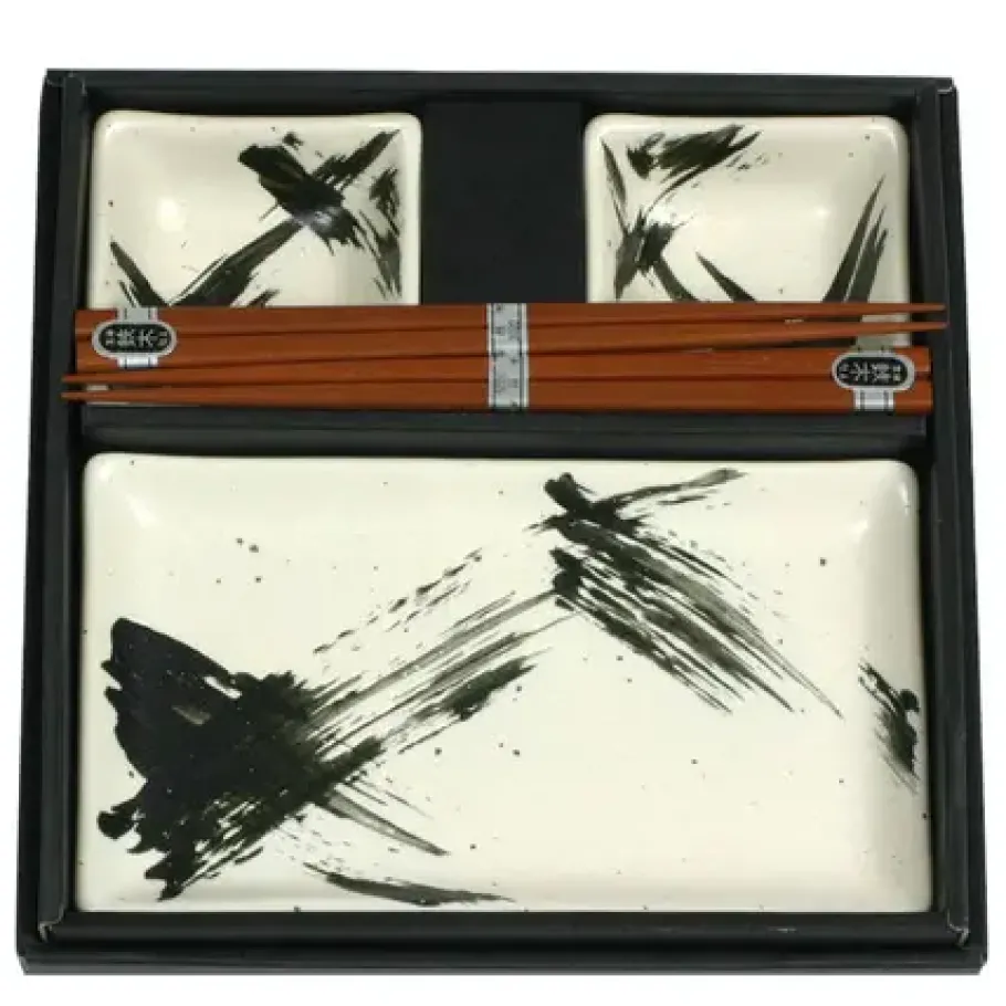 Clearance MIYA Company White Brush Stroke Sushi Set